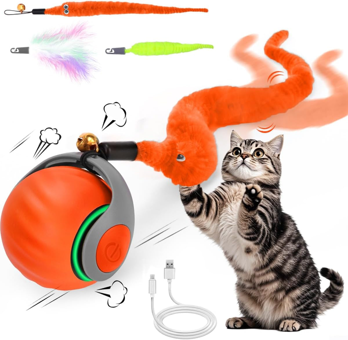 Mity rain Interactive Cat Toy Ball, Rechargeable Cat Toys for Indoor Cats