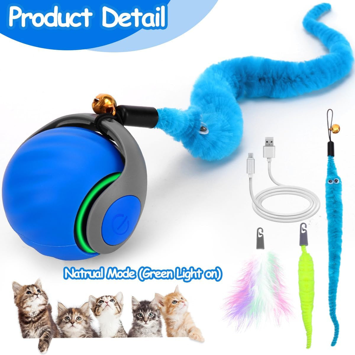 Mity rain Interactive Cat Toy Ball, Rechargeable Cat Toys for Indoor Cats