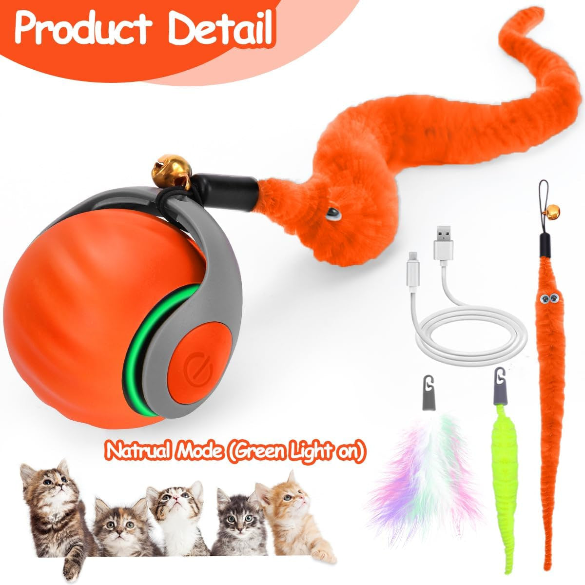 Mity rain Interactive Cat Toy Ball, Rechargeable Cat Toys for Indoor Cats